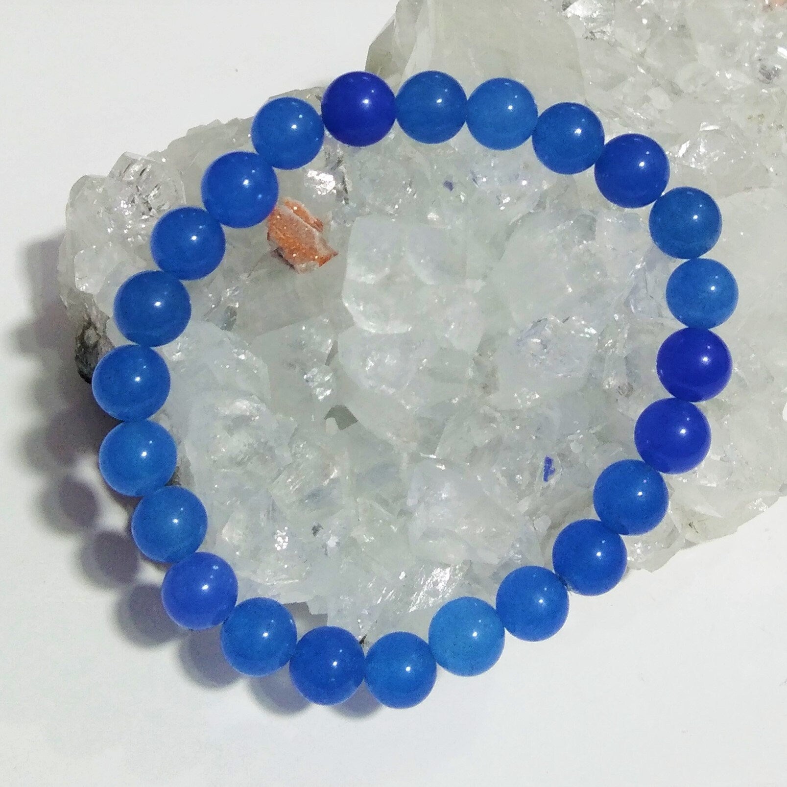 Dark Blue Chalcedony Bracelet Beads Stone, Natural Chalcedony Crystal Healing Unisex Stretch Bracelet Size 8x8 mm Gift Stretchable Bracelet